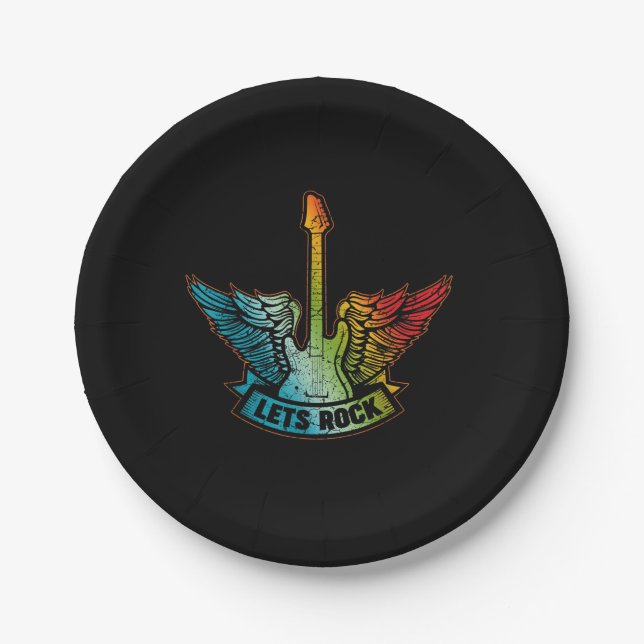 Let’s Rock Legend Rock And Roll Music Guitar Paper Plates (Front)