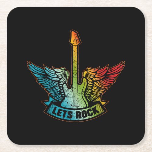 Lets Rock Legend Rock And Roll Music Guitar Square Paper Coaster
