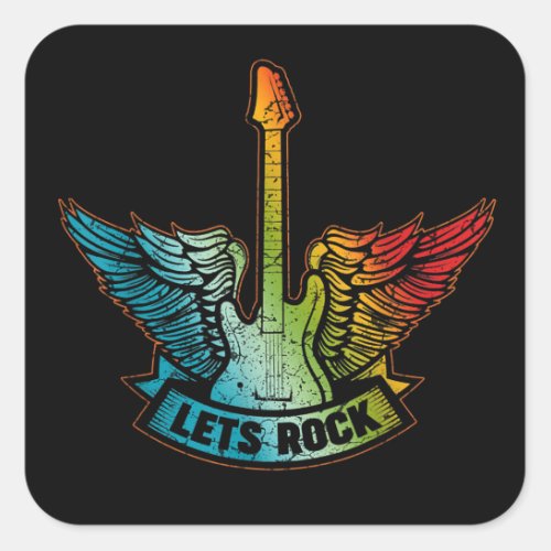 Lets Rock Legend Rock And Roll Music Guitar Square Sticker