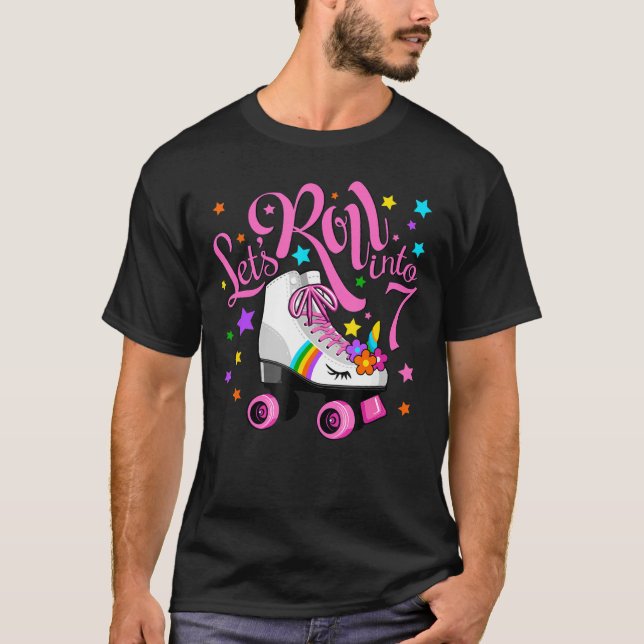 Let S Roll Into 7th Birthday Unicorn Roller Skate  T-Shirt (Front)