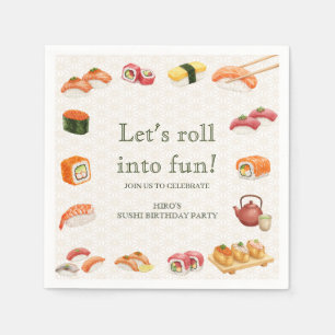Let’s Roll into Fun! Sushi Birthday Party Invitati Napkins