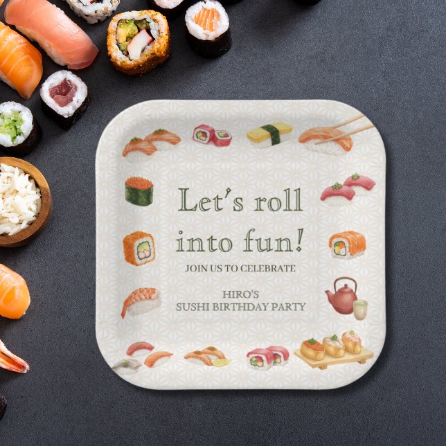 Let’s Roll into Fun! Sushi Birthday Party Invitati Paper Plates (Creator Uploaded)