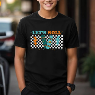 Let’s Roll   Retro Skateboard Checkered Boy Tri-Blend Shirt