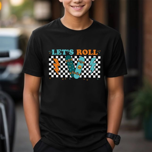 Let’s Roll | Retro Skateboard Checkered Boy Tri-Blend Shirt (Creator Uploaded)
