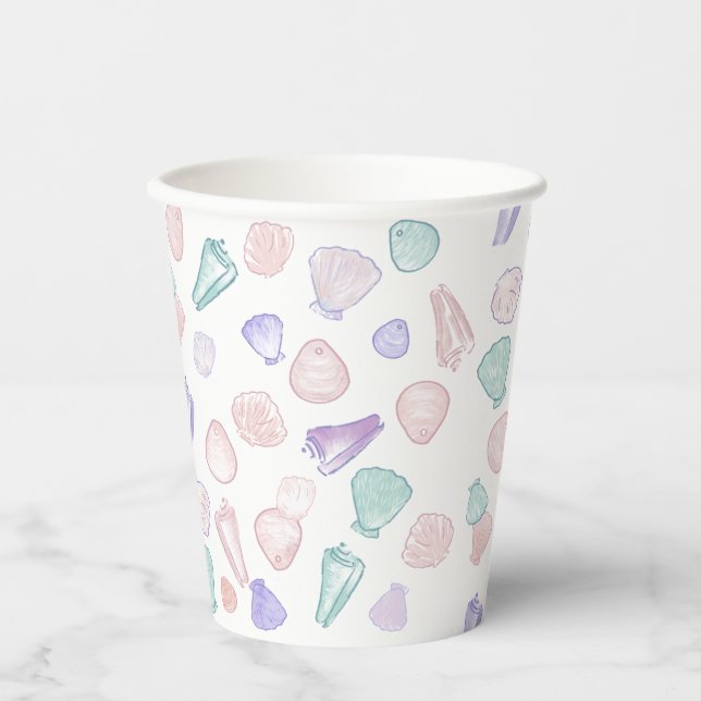 Let’s Shell-Abrate Pastel Seashell Birthday Party Paper Cups (Front)