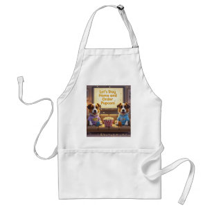 Let’s Stay Home and Order Pupcorn Cartoon dogs Adult Apron