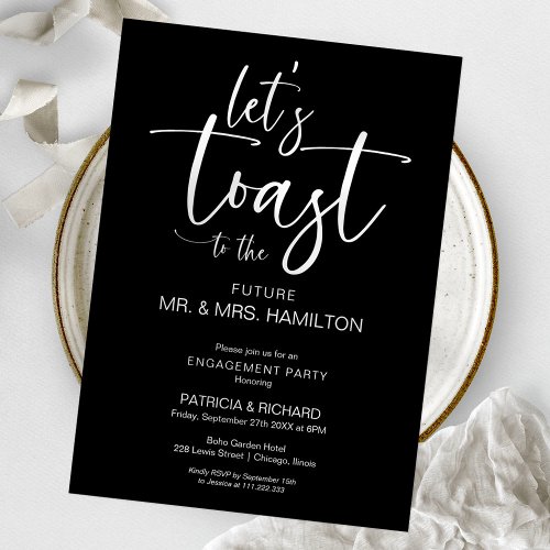 Lets Toast Chic Calligraphy Engagement Party Invitation