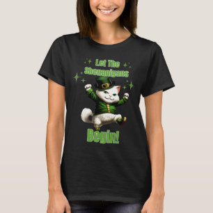 Let Shenanigans Begin Dancing Leprechaun Cat St Pa T-Shirt