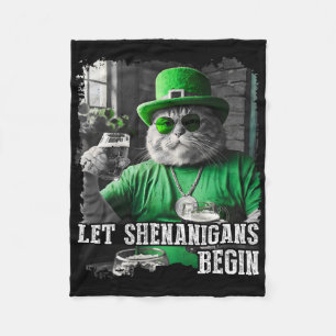 Let Shenanigans Begin Funny Fat Cat St. Patrick's  Fleece Blanket