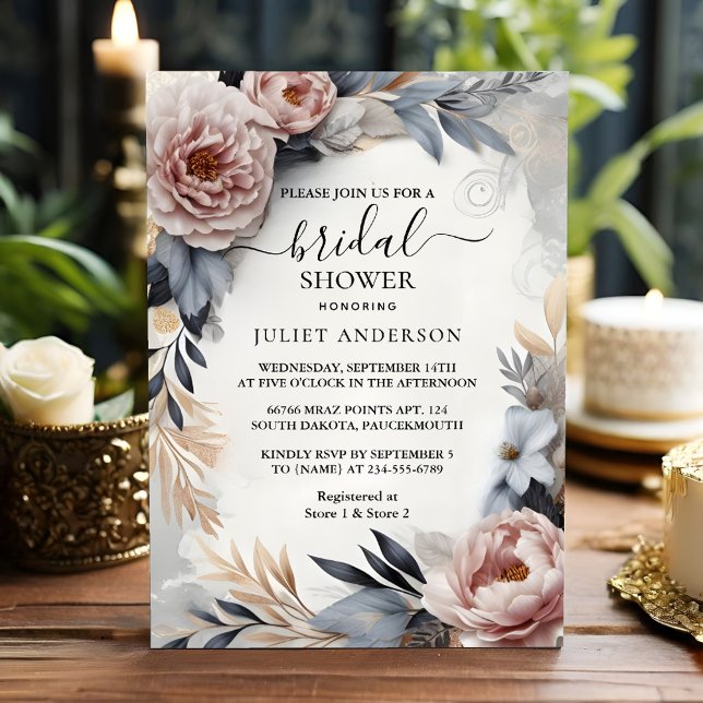 Let Silk Pink Boho Peony Dusty Rose Bridal Shower Invitation (Creator Uploaded)