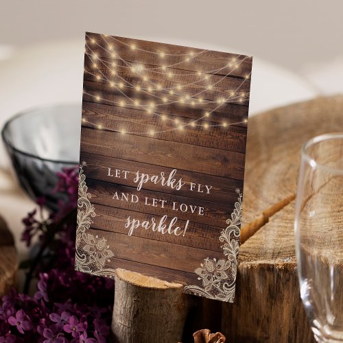 Let Sparks Fly  Wood  String Lights Wedding Sign Invitation
