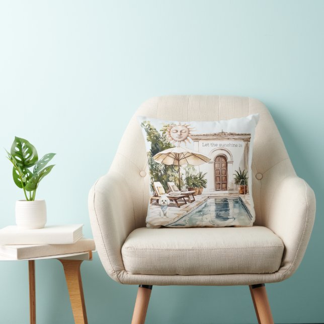 Let Sunshine In Sun Pool Dog House Throw Pillow (Chair)