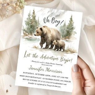 Let The Adventure Begin Baby Shower Boy Bear Invitation