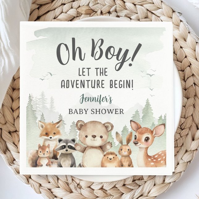 Let The Adventure Begin Baby Shower Boy Woodland Napkins (Creator Uploaded)