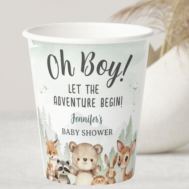 Let The Adventure Begin Baby Shower Boy Woodland Paper Cups (Creator Uploaded)