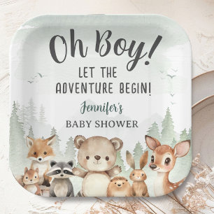 Let The Adventure Begin Baby Shower Boy Woodland Paper Plates