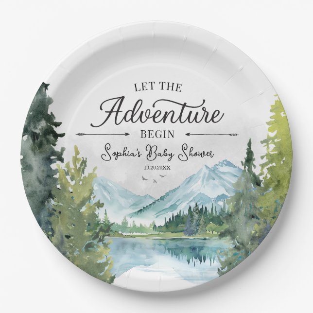 Let The Adventure Begin Baby Shower Paper Plates (Front)