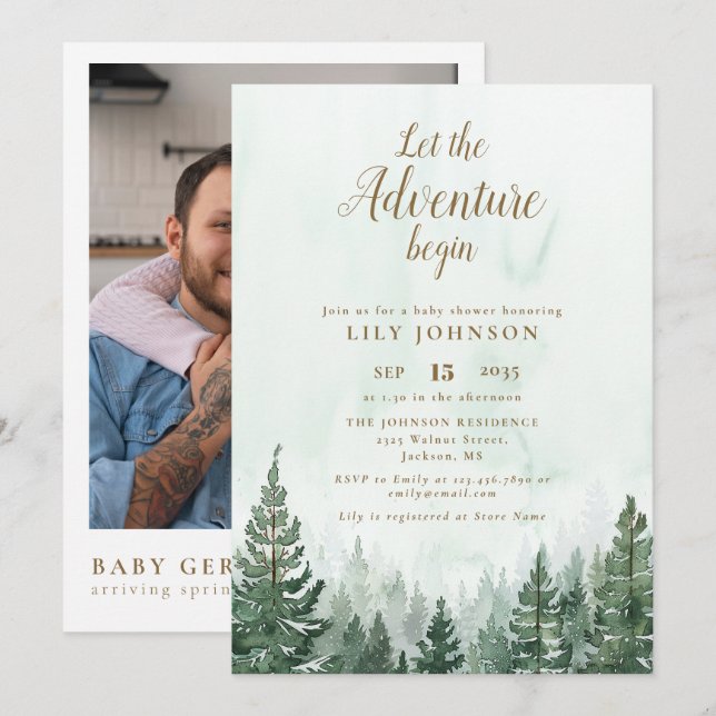 Let The Adventure Begin Baby Shower Photo QR Code Invitation (Front/Back)