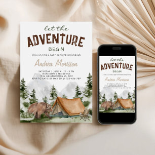 Let the Adventure Begin Bear baby Boy Shower Invitation