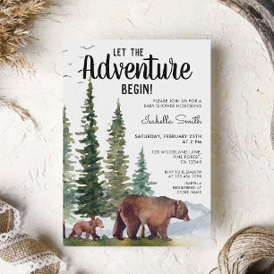 Let The Adventure Begin Bear Woodland Baby Shower Invitation