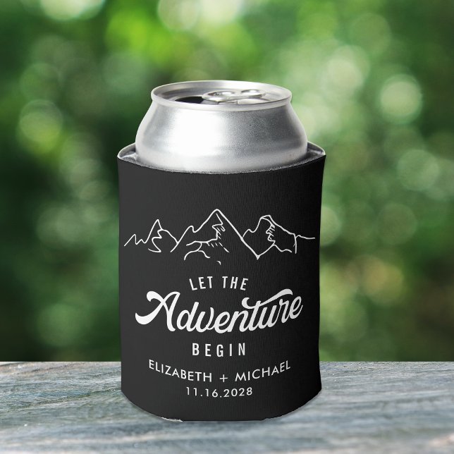 Let The Adventure Begin Black Wedding Favor Can Cooler (Creator Uploaded)