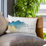 Let The Adventure Begin Blue Gold Mountain Wedding Lumbar Pillow<br><div class="desc">Let The Adventure Begin!
Wedding Shower Throw Pillow Templates - Blue Green and Faux Gold Foil Watercolor Mountains Landscapes Scenery.

These Designs Can Be Personalized For Your Special Occasion And Would Be Perfect For Your Wedding,  Bridal Shower,  Engagement Party,  Birthday Party And Many More Special Occasions.</div>