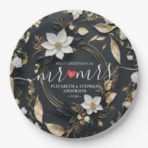 Let The Adventure Begin Blue Gold Mountain Wedding Paper Plates