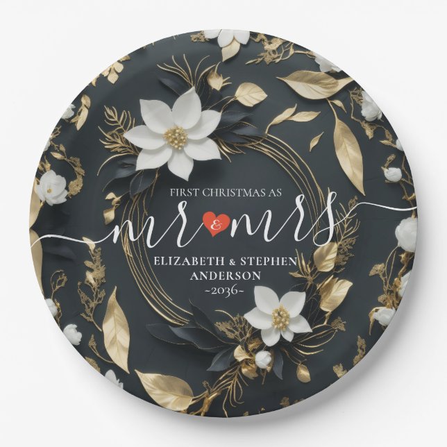 Let The Adventure Begin Blue Gold Mountain Wedding Paper Plates (Front)