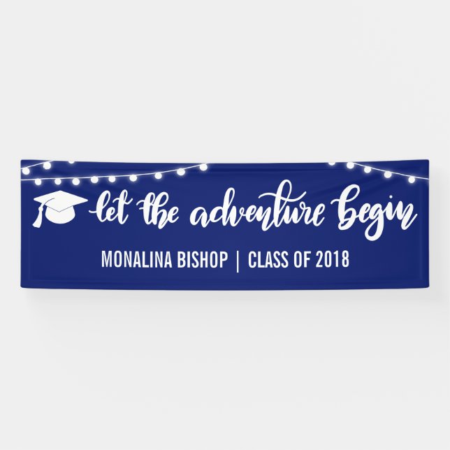 Let The Adventure Begin | Blue Graduate | Lights Banner (Horizontal)