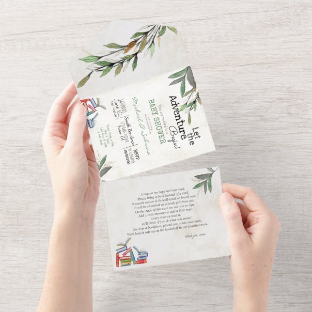 Let the Adventure Begin Book Request Baby Shower - All In One Invitation (Tearaway)