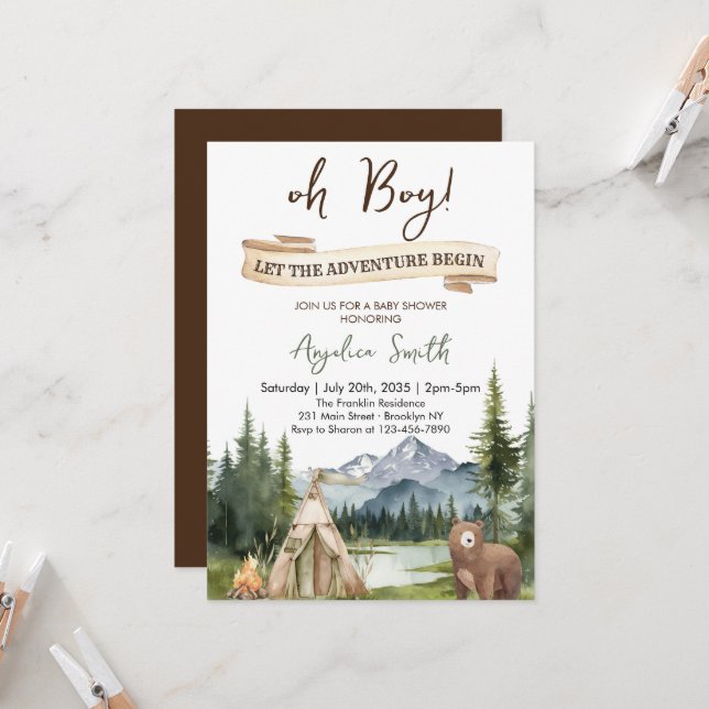 Let the Adventure Begin Boy Adventure Baby Shower Invitation (Front/Back In Situ)