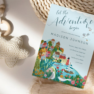 let the adventure begin boy baby shower party invitation