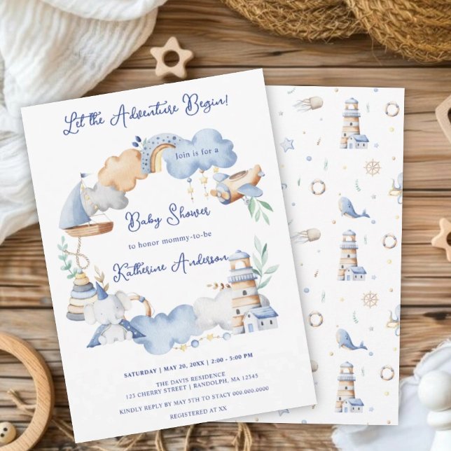 Let the Adventure Begin Boy Baby Toy Baby Shower Invitation (Creator Uploaded)