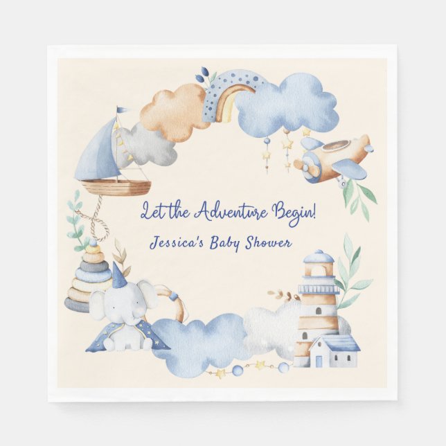 Let the Adventure Begin Boy Baby Toy Baby Shower  Napkins (Front)