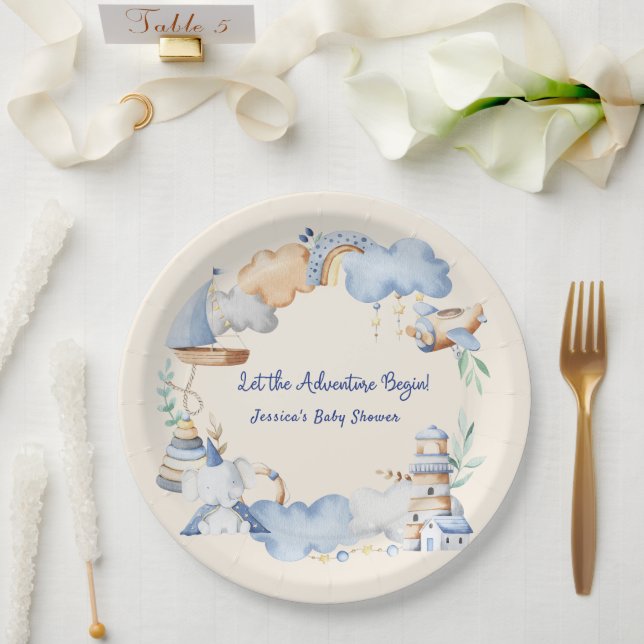 Let the Adventure Begin Boy Baby Toy Baby Shower  Paper Plates (Wedding)
