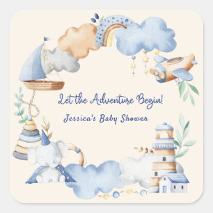 Let the Adventure Begin Boy Baby Toy Baby Shower  Square Sticker