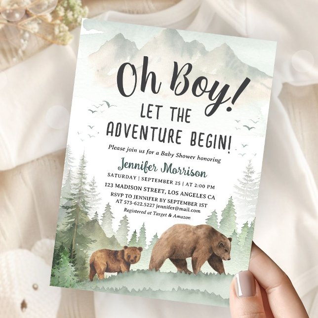 Let the Adventure Begin Boy Woodland Baby Shower Invitation (Creator Uploaded)