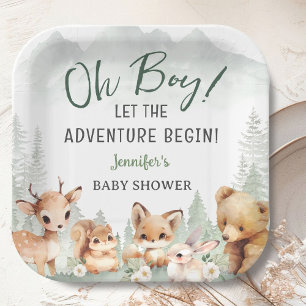 Let The Adventure Begin Boy Woodland Baby Shower Paper Plates