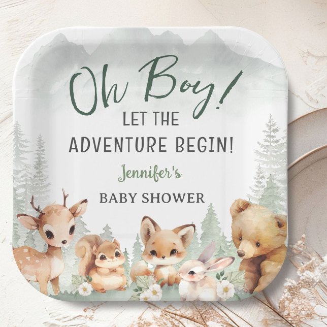 Let The Adventure Begin Boy Woodland Baby Shower Paper Plates (Creator Uploaded)