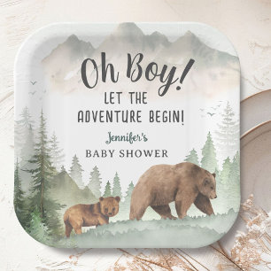Let the Adventure Begin Boy Woodland Baby Shower  Paper Plates