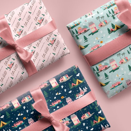 Let The Adventure Begin Chic Pink Retro Van Travel Wrapping Paper Sheets
