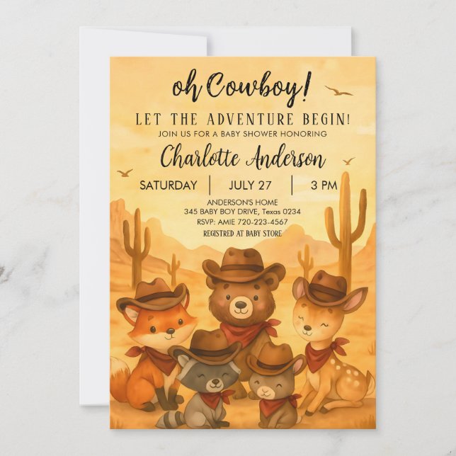 Let the Adventure Begin Cowboy Baby Shower Boy Invitation (Front)