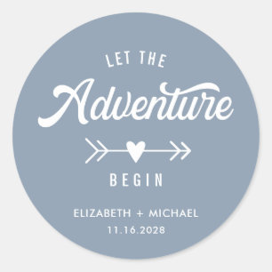 Let The Adventure Begin Dusty Blue Wedding Classic Round Sticker