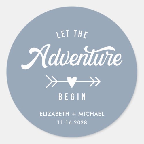 Let The Adventure Begin Dusty Blue Wedding Classic Round Sticker