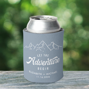 Let The Adventure Begin Dusty Blue Wedding Favor Can Cooler