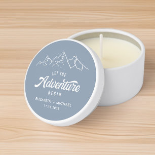 Let The Adventure Begin Dusty Blue Wedding Mini Candle Favors