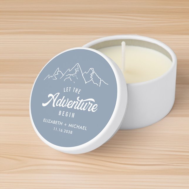 Let The Adventure Begin Dusty Blue Wedding Mini Candle Favors (Creator Uploaded)