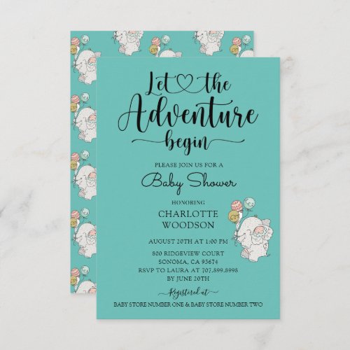 Let The Adventure Begin Elephant Baby Shower Invit Invitation