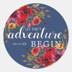Let The Adventure Begin Floral w Date Classic Round Sticker