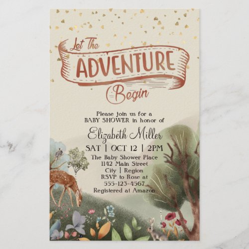 Let The Adventure Begin Forest Baby Shower Flyer